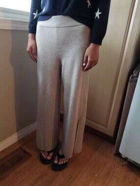 Club Monaco Women's 100% Wool Wide-Leg Knit Pants in Light Cream